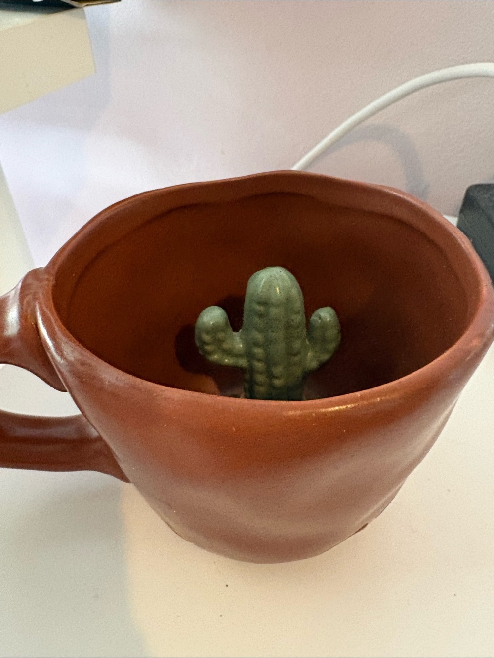 Handmade Terracotta Brown Ceramic Planter Mug with Green Accents